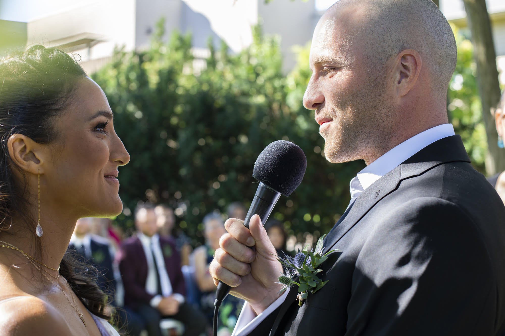 Close up of the happy couple on their wedding day.